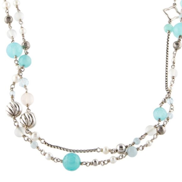 DAVID YURMAN STERLING SILVER 925 PEARL & MULTI-STONE TWEEJOUX STATION NECKLACE - Picture 5 of 10